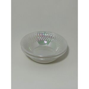 Federal Glass MoonGlow Iridescent White Milk Glass 5 inch Bowls Set of 2 Vintage